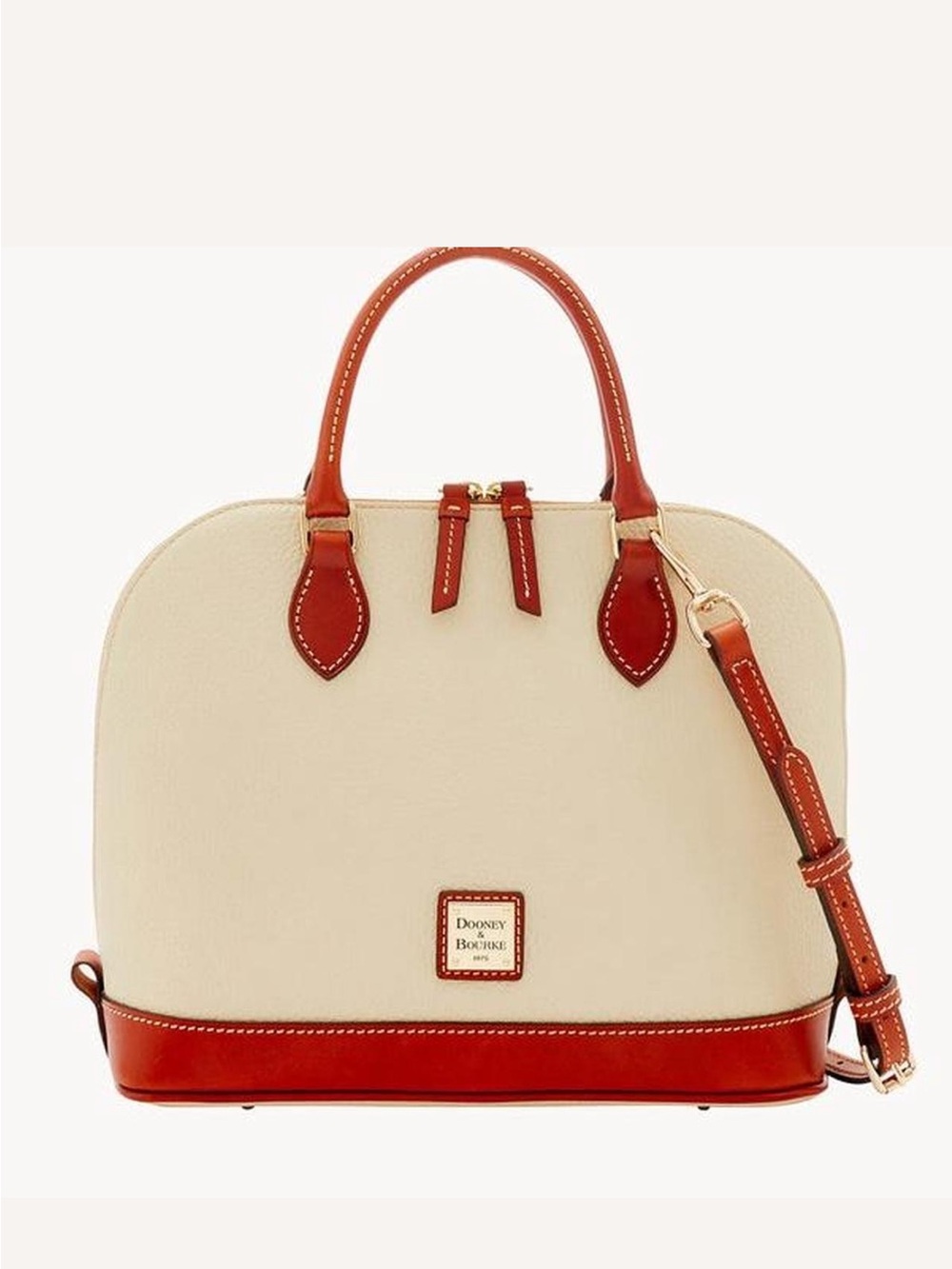 Dooney & Bourke Cream Satchel with Brown Leather Trim